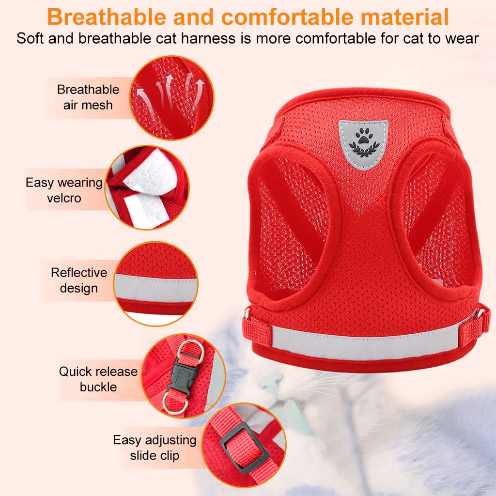 Qpets Cat Harness with 1.2m Dog Leash Adjustable Size Cats Vest Harness Breathable Mesh Fabric with Safety Reflective Strip Dog Harness for Cat Small Dog(M, Red) Qpets Cat Harness with 1.2m Dog Leash Adjustable Size Cats Vest Harness Breathable Mesh Fabric with Safety Reflective Strip Dog Harness for Cat Small Dog(M, Red)